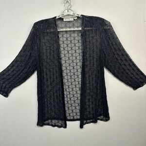 Scala 3XL Women's Black Silk Cardigan Jacket Beaded Sequin Open Front